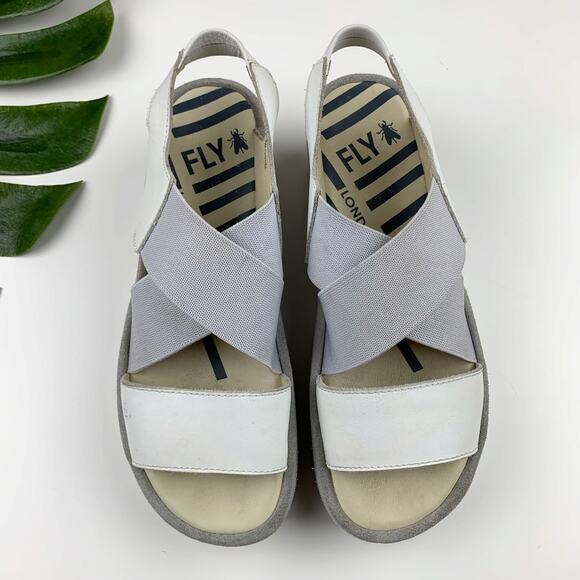 Fly London Bime Slingback Platform Wedge Sandals White Grey Women's 38 US 7.5 8 - Picture 2 of 14